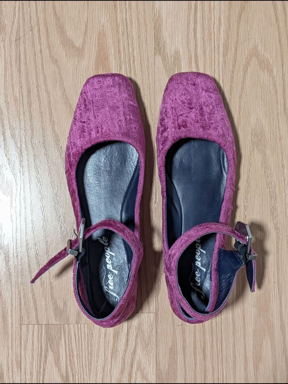 Free People Magenta Velvet Mystic Mary Jane Ankle-Strap Ballet Flats EU 40